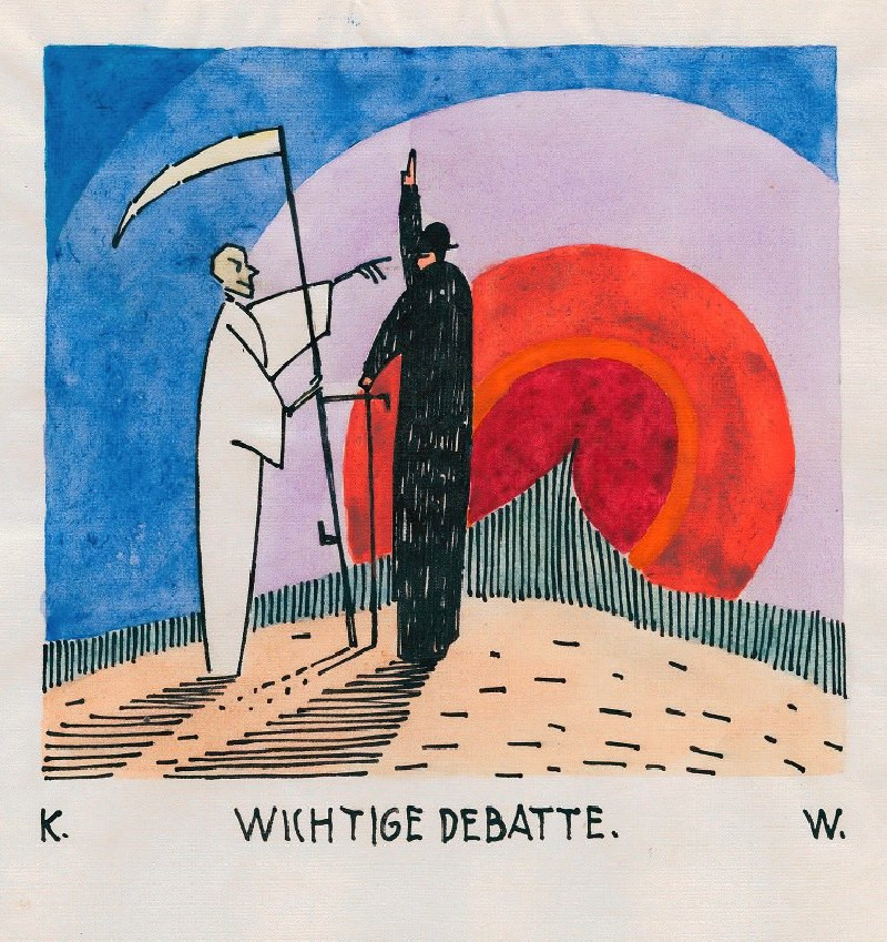 Wichtige Debatte (around 1922) reproduction of painting by Karl Wiener. ALL GICLEE PRINTS