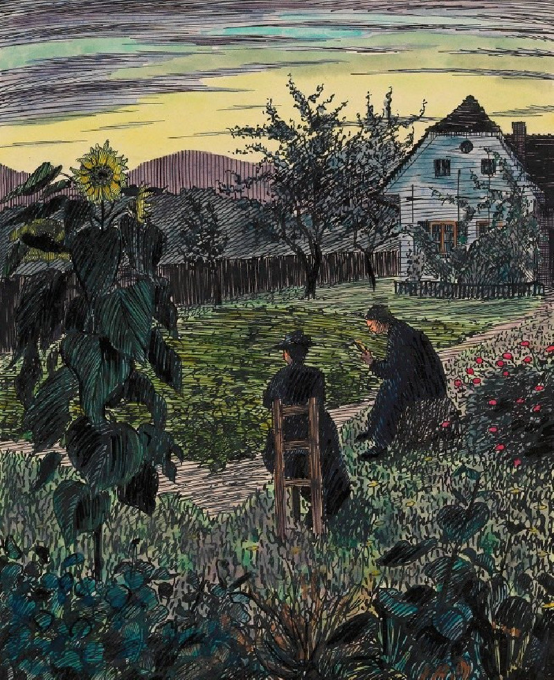 Abend im Garten (around 1925) reproduction of painting by Karl Wiener. ALL GICLEE PRINTS