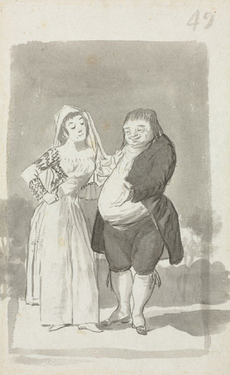 Prostitute Soliciting a Fat, Ugly Man (recto) (1796-97) reproduction of painting by Francisco de Goya. ALL GICLEE PRINTS