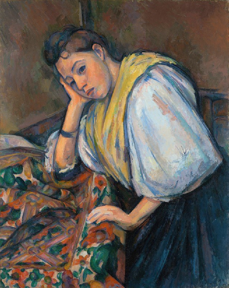 Young Italian Woman at a Table (1895–1900) reproduction of painting by Paul Cézanne. ALL GICLEE PRINTS