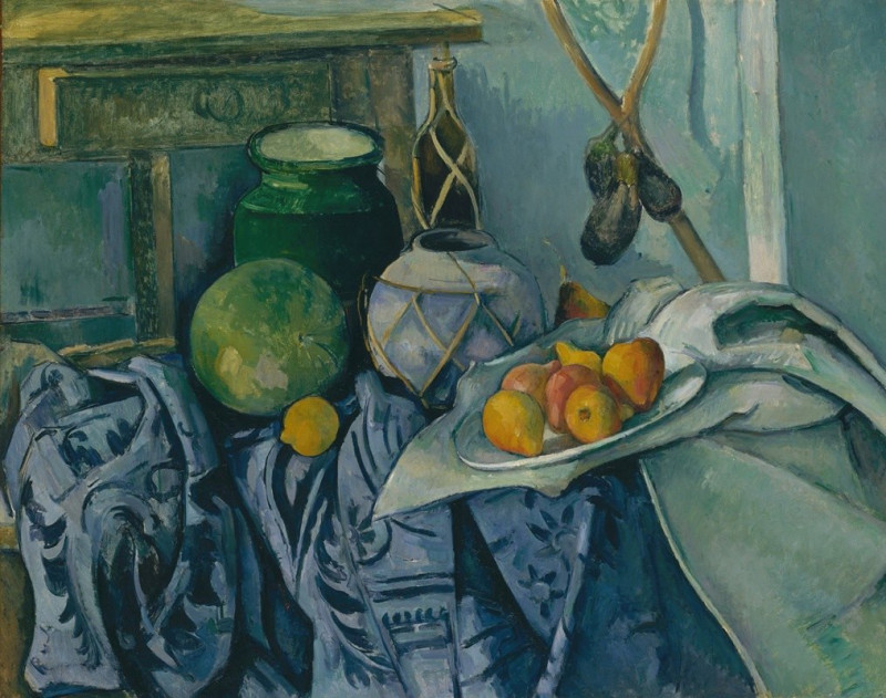 Still Life with a Ginger Jar and Eggplants (1893–94) reproduction of painting by Paul Cézanne. Still-life