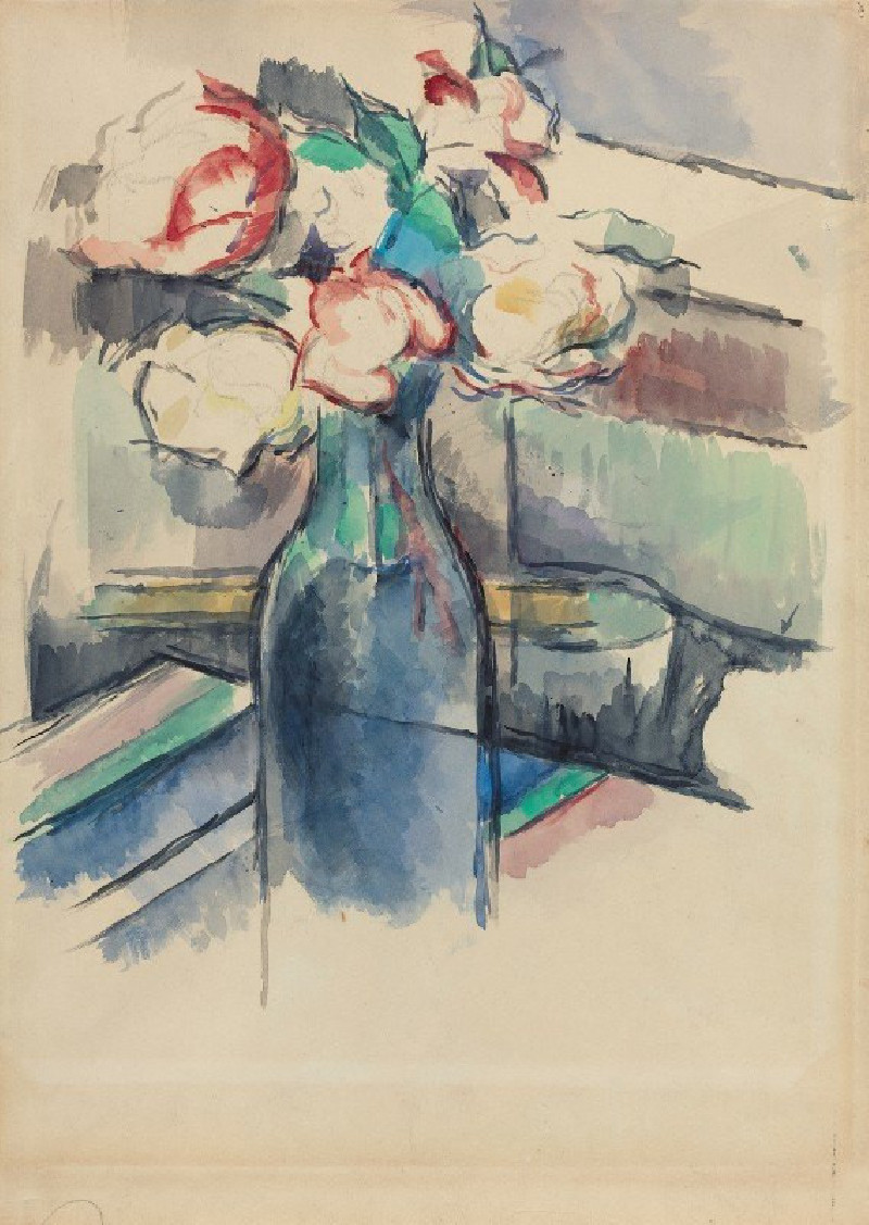 Paul Cézanne reprodukcija Roses in a Bottle (recto) (1900-1904), VISOS REPRODUKCIJOS , paveikslai, reprodukcijos internetu