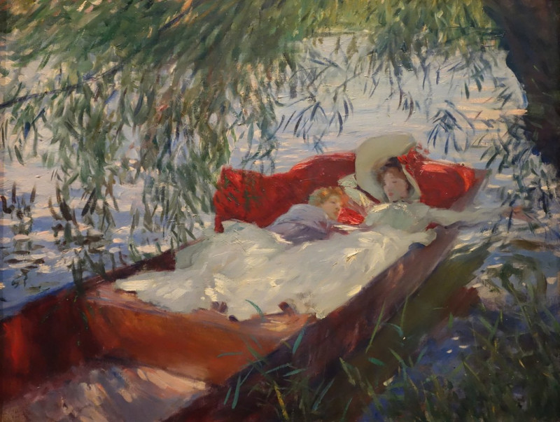 John Singer Sargent reprodukcija Lady and Child Asleep in a Punt under the Willows (1887), VISOS REPRODUKCIJOS , paveikslai, ...