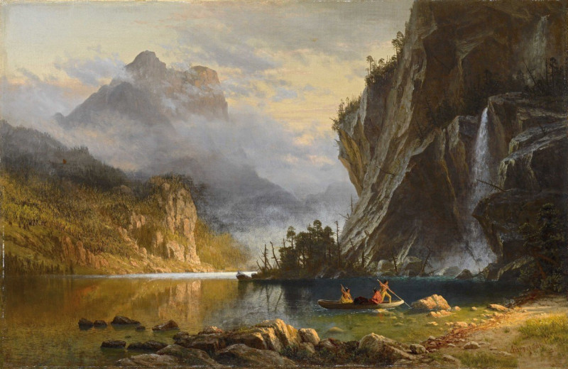 Indians Spear Fishing (1862) reproduction of painting by Albert Bierstadt. ALL GICLEE PRINTS