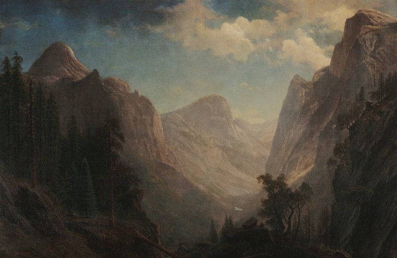 View in the Yosemite Valley (between 1850 and 1890) reproduction of painting by Albert Bierstadt. ALL GICLEE PRINTS