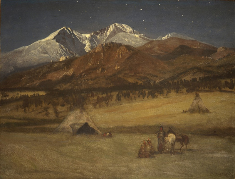 Albert Bierstadt reprodukcija Indian Encampment – Evening (between 1876 and 1877), VISOS REPRODUKCIJOS , paveikslai, reproduk...