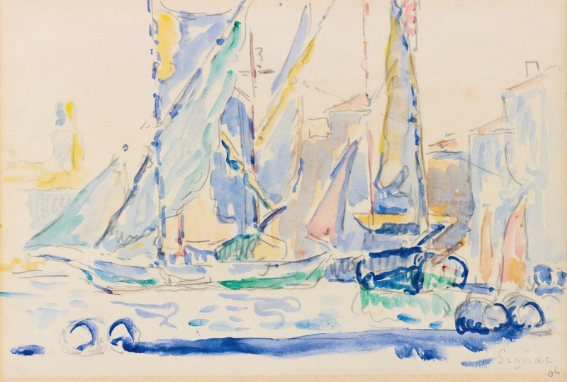 St. Tropez, Tartanes Au Port (1905) reproduction of painting by Paul Signac. ALL GICLEE PRINTS