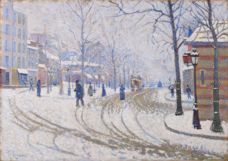 Snow, Boulevard de Clichy, Paris (1886) reproduction of painting by Paul Signac. ALL GICLEE PRINTS