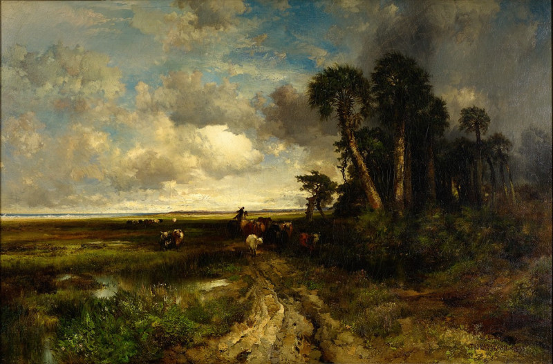 Bringing Home the Cattle – Coast of Florida (1879) reproduction of painting by Thomas Moran. ALL GICLEE PRINTS