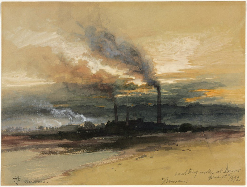 Smelting Works at Denver (1892) reproduction of painting by Thomas Moran. ALL GICLEE PRINTS