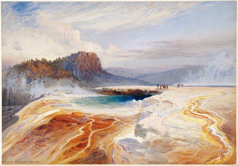 The Great Blue Spring of the Lower Geyser Basin, Yellowstone (ca. 1875) reproduction of painting by Thomas Moran. ALL GICLEE ...