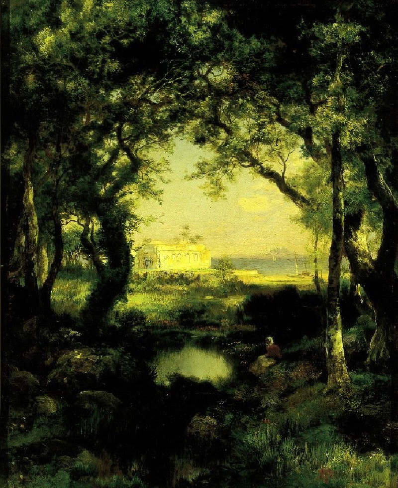 Thomas Moran reprodukcija A Mexican Hacienda, Lake Cuitzeo (1885), VISOS REPRODUKCIJOS , paveikslai, reprodukcijos internetu