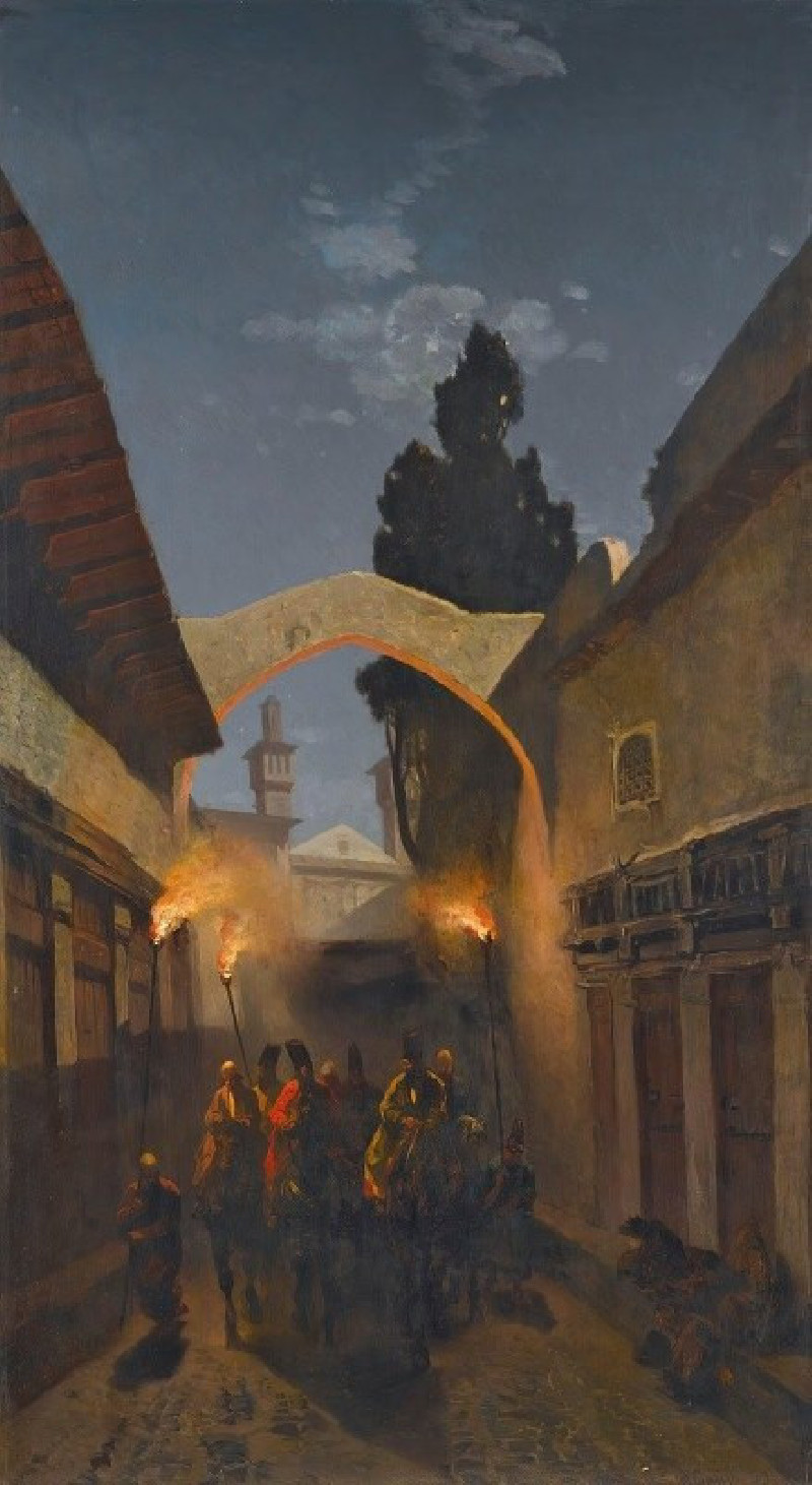 Nocturnal Cavalcade, Tehran (1859) reproduction of painting by Alberto Pasini. ALL GICLEE PRINTS