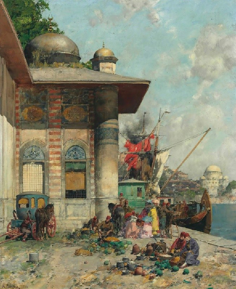 Market Day, A Capriccio Of The Old City Shores, Constantinople (1883) reproduction of painting by Alberto Pasini. ALL GICLEE ...