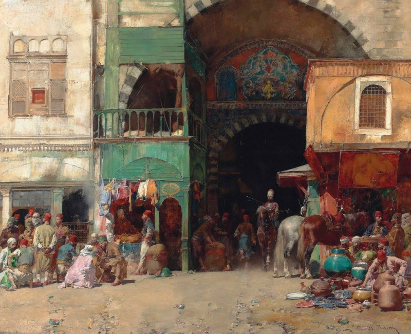 Marketplace At The Entrance To A Bazaar, Constantinople reproduction of painting by Alberto Pasini. ALL GICLEE PRINTS