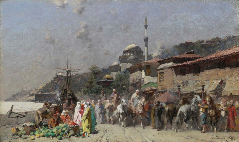 Alberto Pasini reprodukcija Marketplace On The Bosporus, Constantinople And The New Mosque Beyond (1871), VISOS REPRODUKCIJOS...