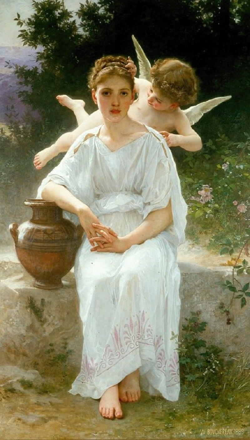 Whisperings of Love (1889) reproduction of painting by William Bouguereau. ALL GICLEE PRINTS