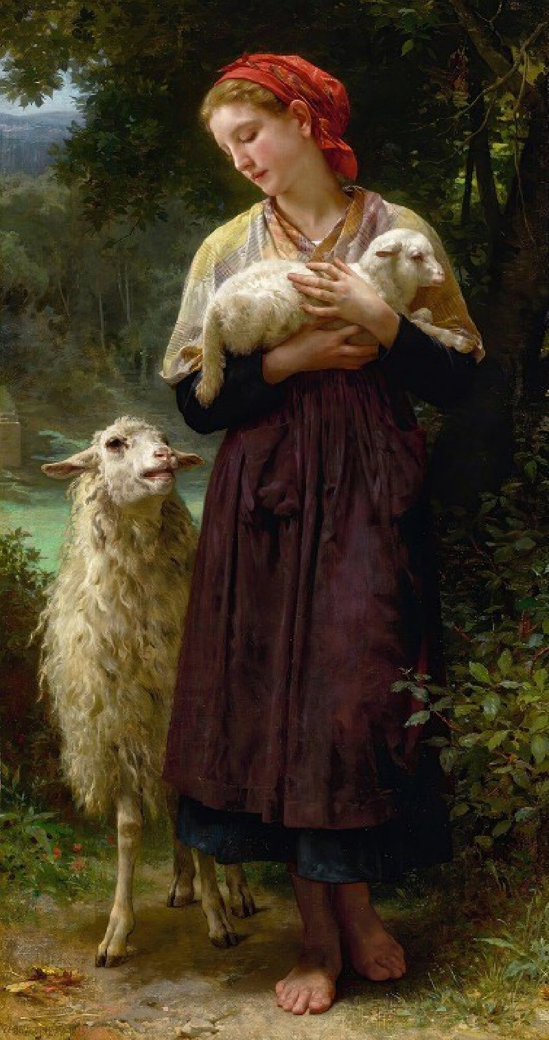 L’agneau Nouveau-Né (The Newborn Lamb) (1873) reproduction of painting by William Bouguereau. ALL GICLEE PRINTS