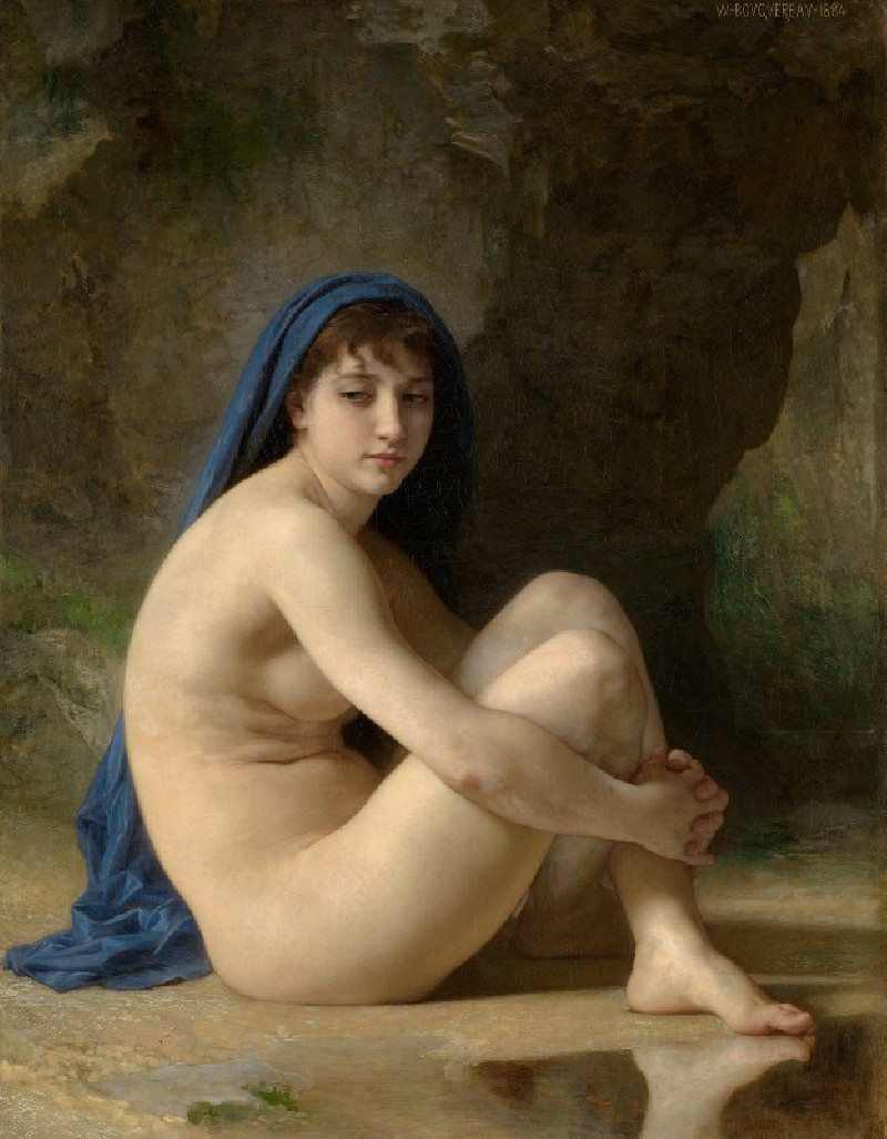 Seated Nude (1884) reproduction of painting by William Bouguereau. Nude