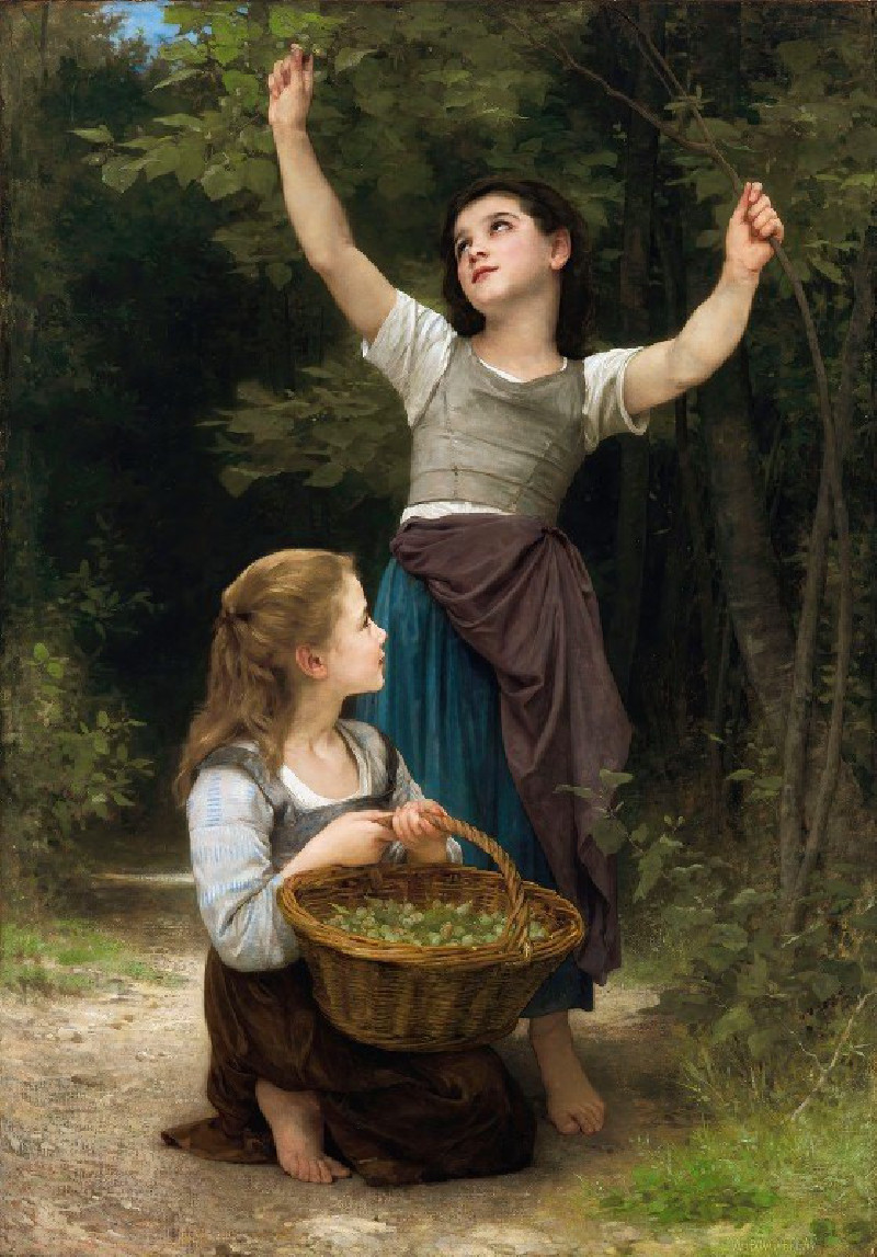 Récolte de noisettes (1883) reproduction of painting by William Bouguereau. ALL GICLEE PRINTS