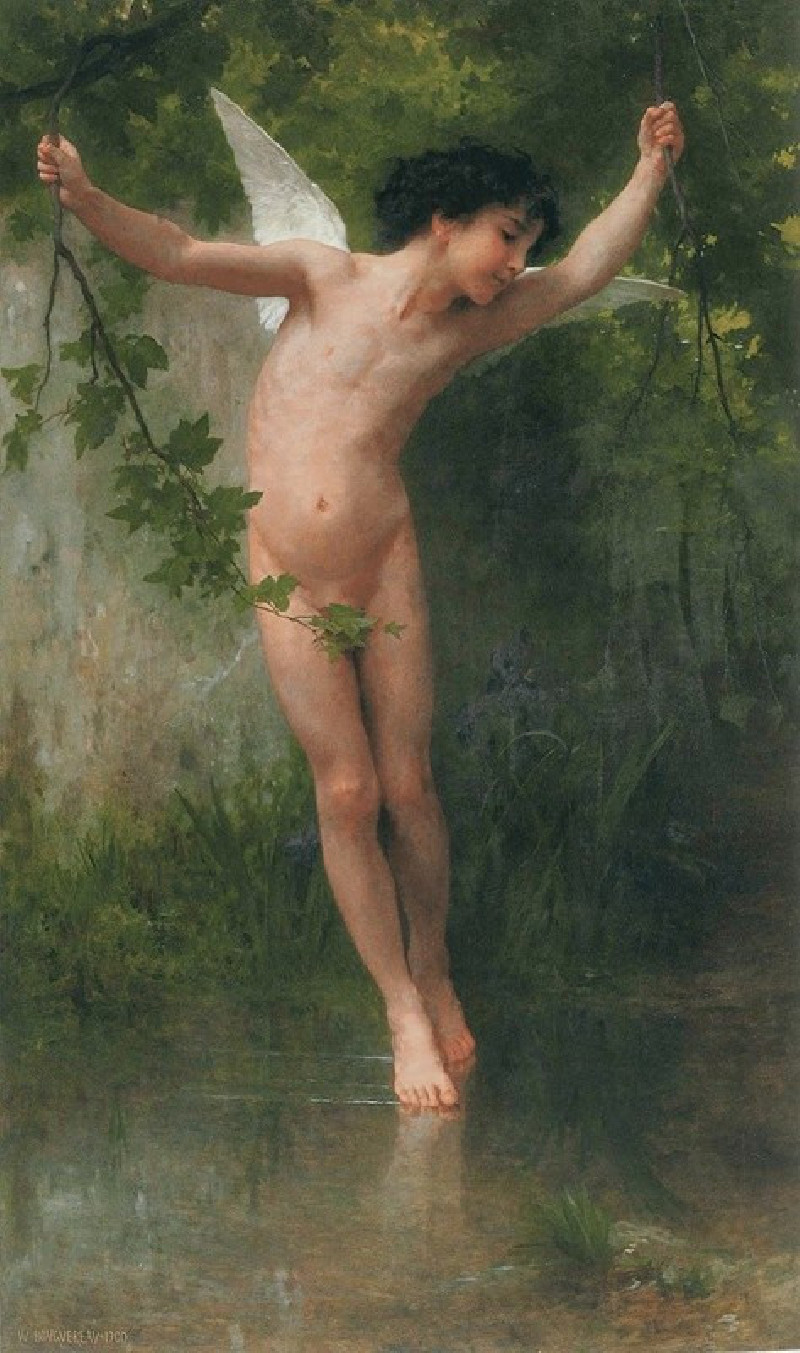 Cupid flying over water (1900) reproduction of painting by William Bouguereau. ALL GICLEE PRINTS