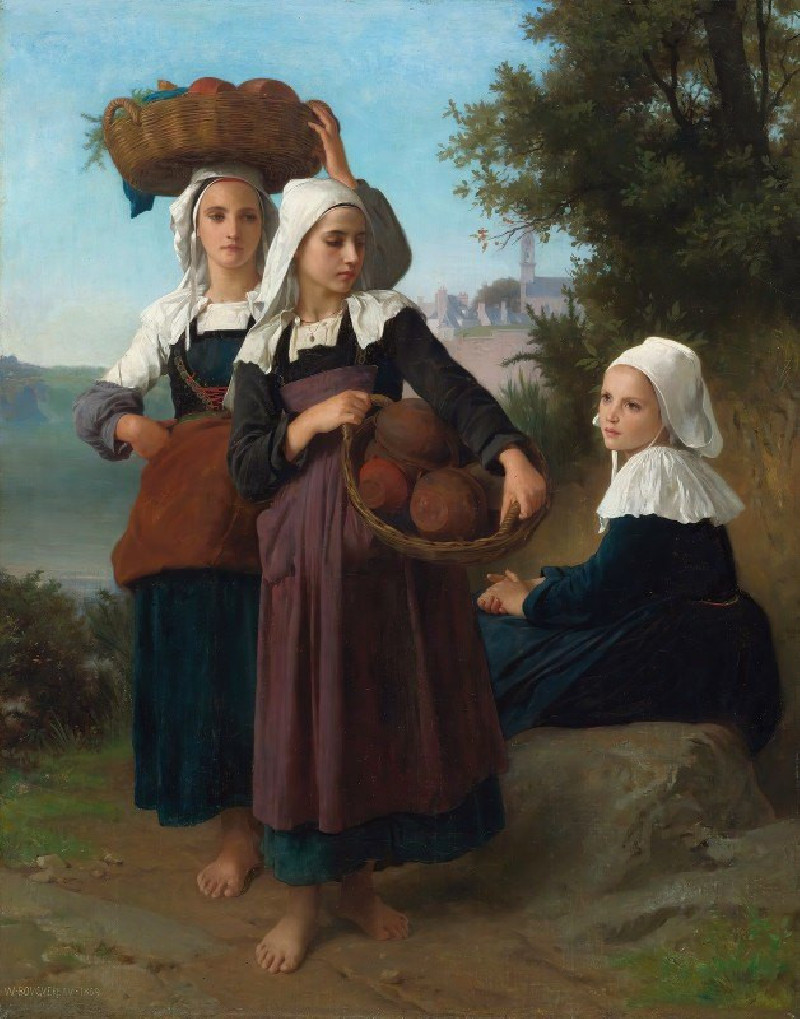 William Bouguereau reprodukcija Fouesnant Girls Returning From The Market (1869), VISOS REPRODUKCIJOS , paveikslai, reprodukc...