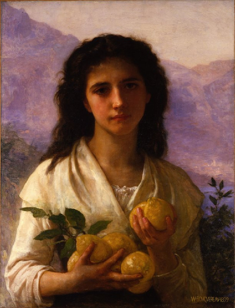 Girl Holding Lemons (1899) reproduction of painting by William Bouguereau. ALL GICLEE PRINTS