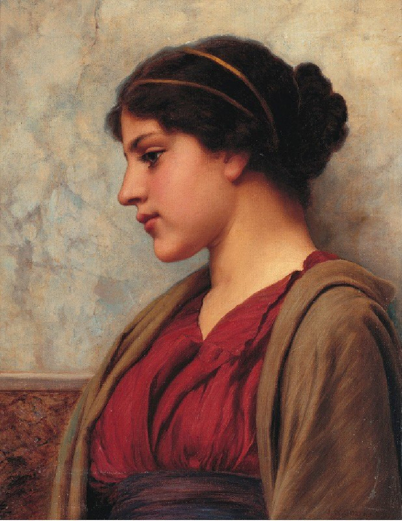 A Classical Beauty, Far-away Thoughts reproduction of painting by John William Godward. ALL GICLEE PRINTS