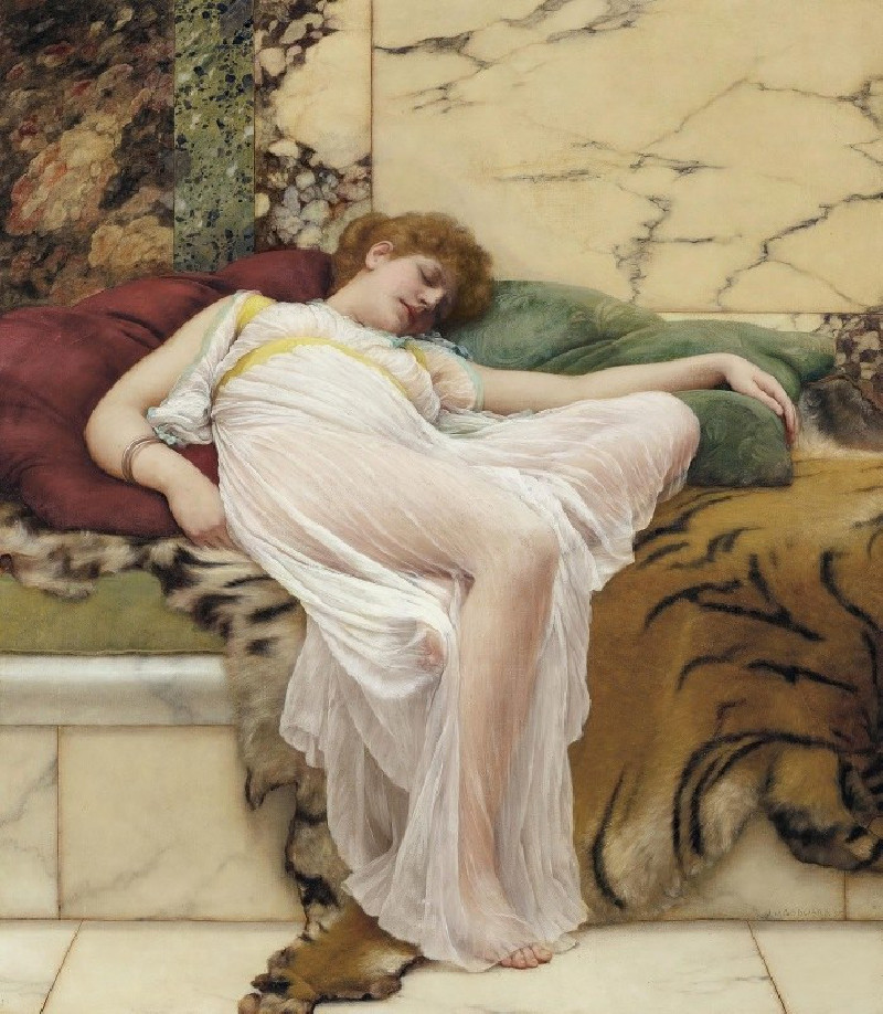 A Siesta (1895) reproduction of painting by John William Godward. ALL GICLEE PRINTS