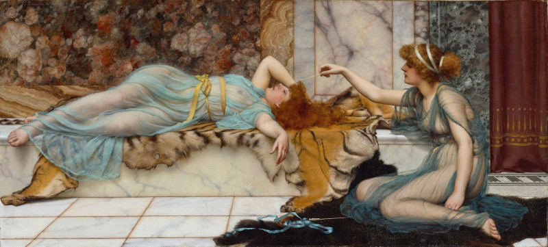 Mischief and Repose (1895) reproduction of painting by John William Godward. ALL GICLEE PRINTS