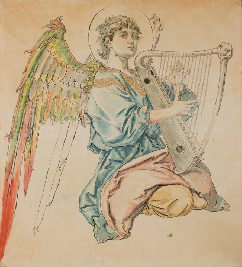 Jan Matejko reprodukcija Figure of an Angel Playing the Lute (1888-1891), VISOS REPRODUKCIJOS , paveikslai, reprodukcijos int...