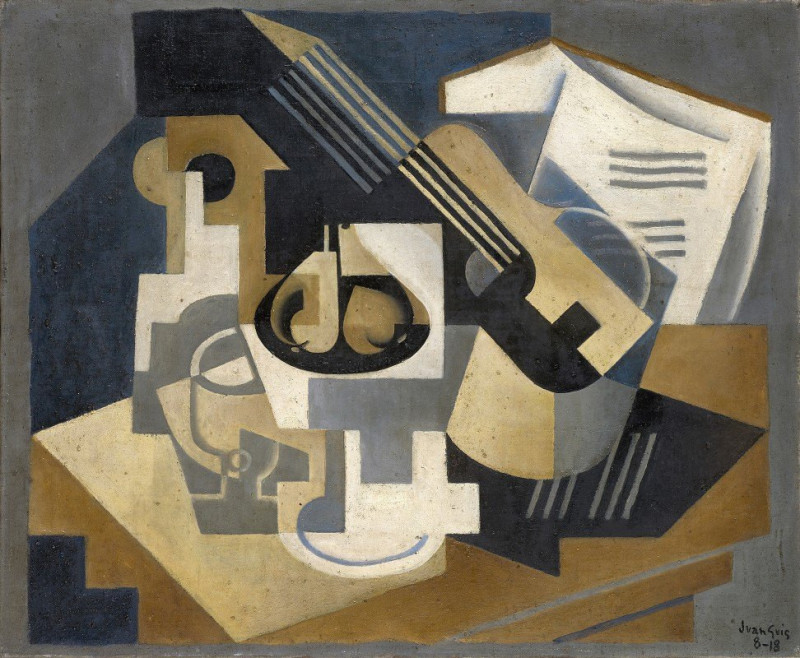 Guitar and Fruit Bowl on a Table (Guitar and Fruit Bowl) (1917) reproduction of painting by Juan Gris. ALL GICLEE PRINTS