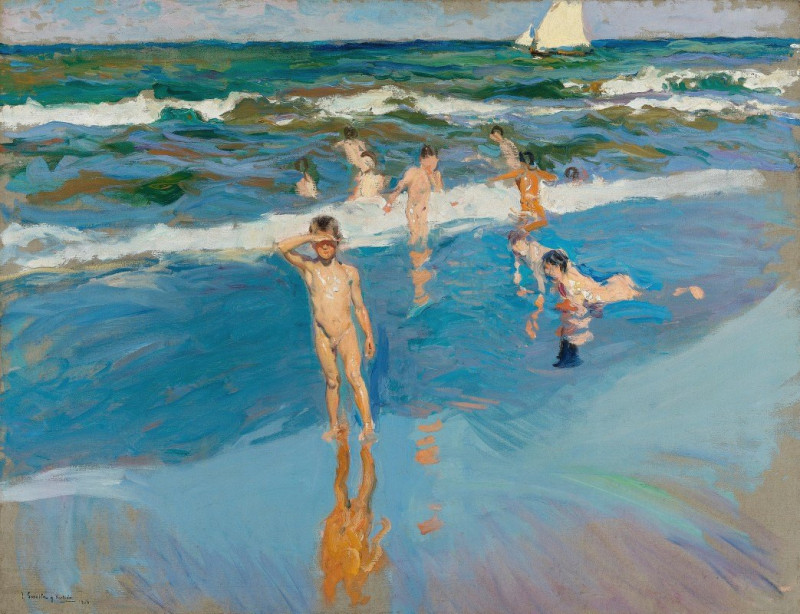 Niños En El Mar. Playa De Valencia (Children In The Sea, Valencia Beach) (1908) reproduction of painting by Joaquín Sorolla. ...