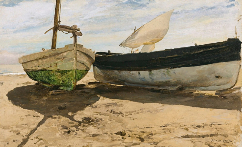 Fishing Boats On The Beach, Valencia reproduction of painting by Joaquín Sorolla. ALL GICLEE PRINTS