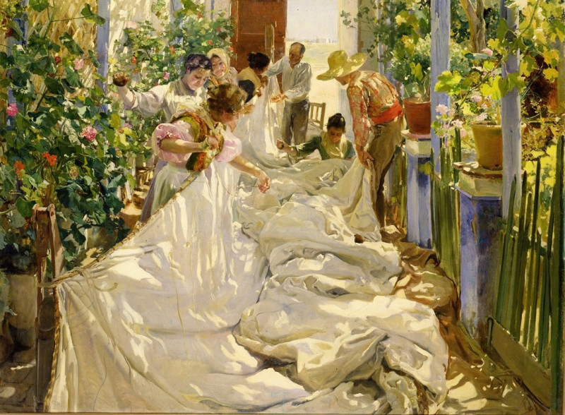 Joaquín Sorolla reprodukcija Sewing the Sail (1896), VISOS REPRODUKCIJOS , paveikslai, reprodukcijos internetu