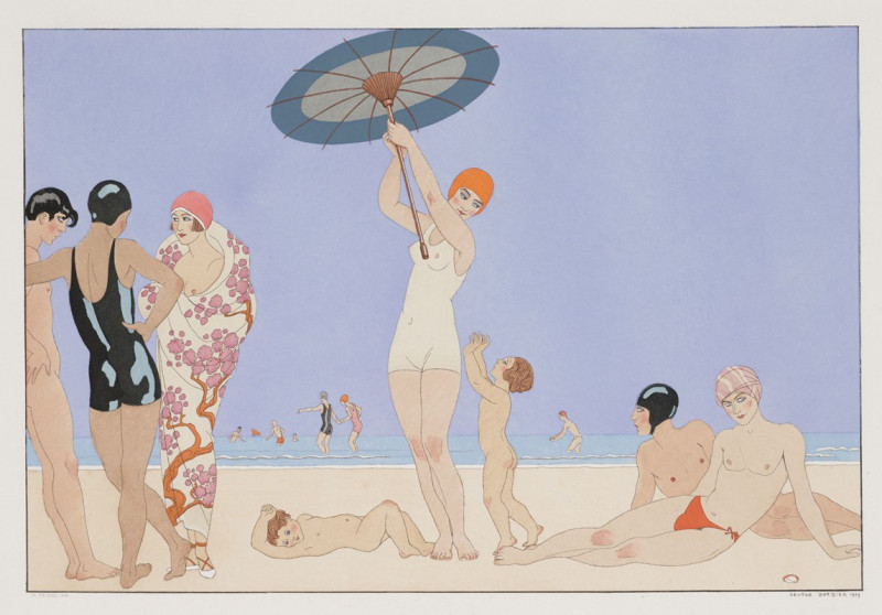 Au Lido (1920) reproduction of painting by George Barbier. ALL GICLEE PRINTS