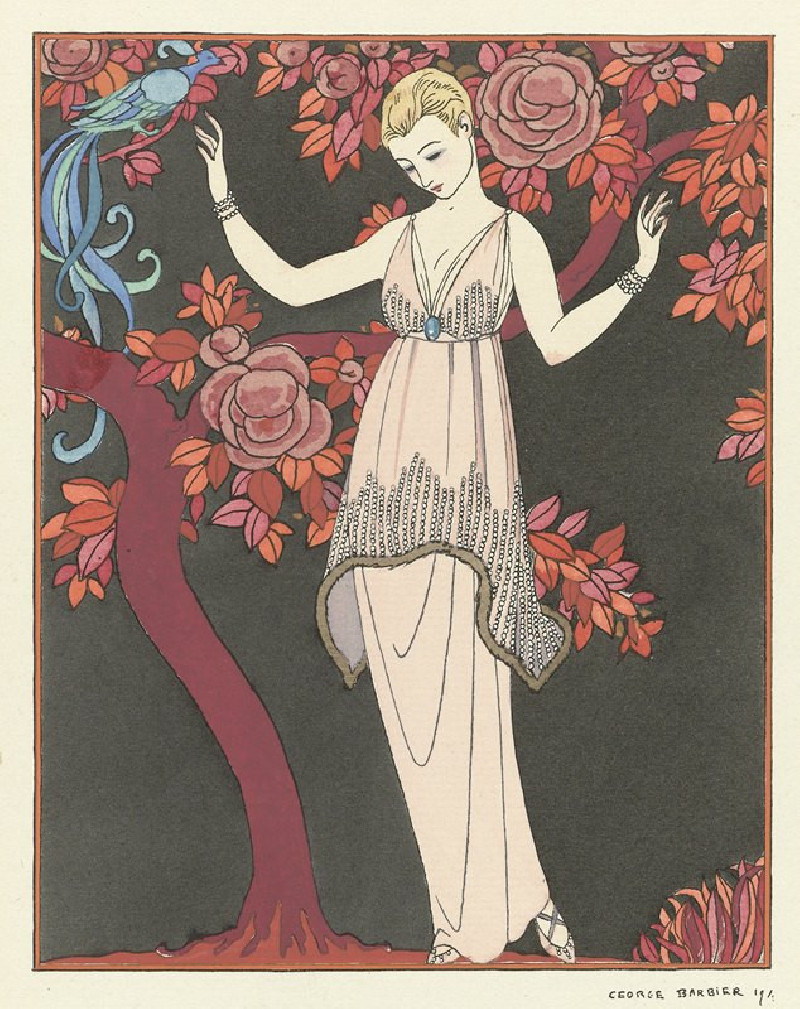 L’Arbre de science /Robe du soir de Doeuillet (1914) reproduction of painting by George Barbier. ALL GICLEE PRINTS