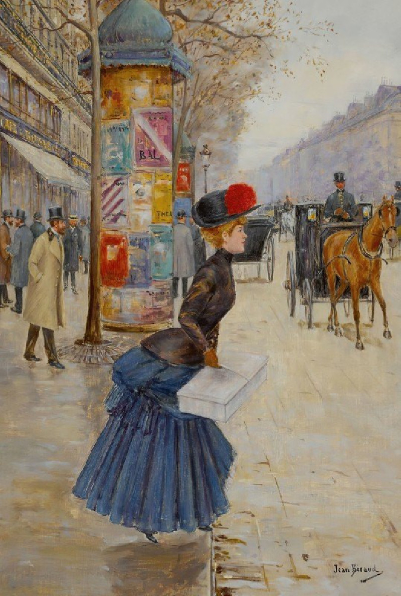 Jeune Femme Traversant Le Boulevard reproduction of painting by Jean Béraud. ALL GICLEE PRINTS