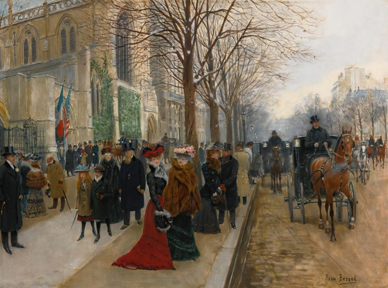 Après L’office À L’église De La Sainte Trinité, Noël 1890 (1890) reproduction of painting by Jean Béraud. ALL GICLEE PRINTS