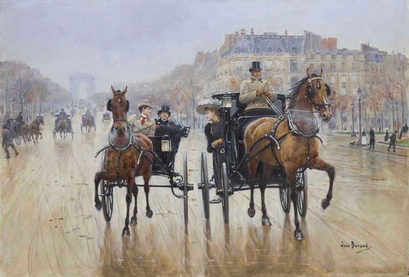 Jean Béraud reprodukcija Rond-Point des Champs-Élysées (circa 1880), VISOS REPRODUKCIJOS , paveikslai, reprodukcijos internetu