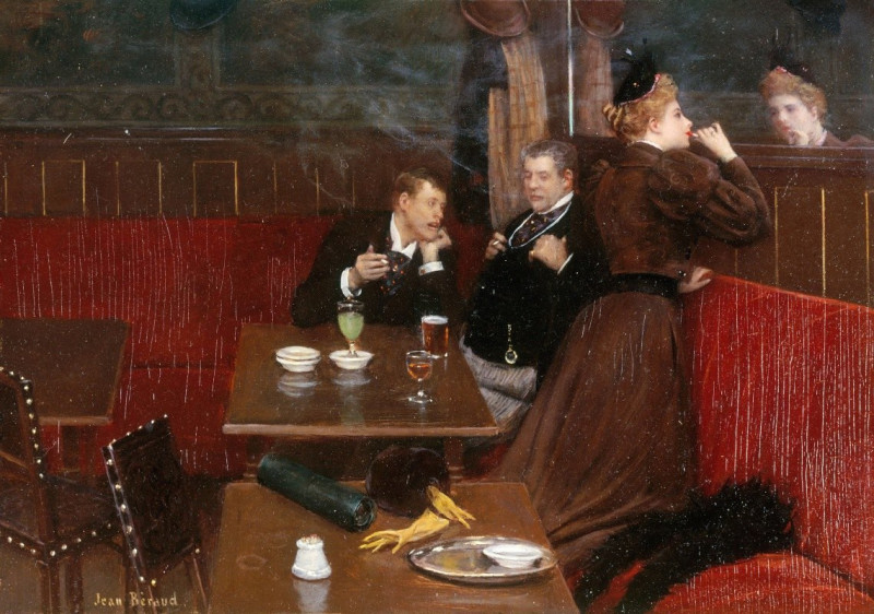 Trois personnages dans un café (1890) reproduction of painting by Jean Béraud. ALL GICLEE PRINTS