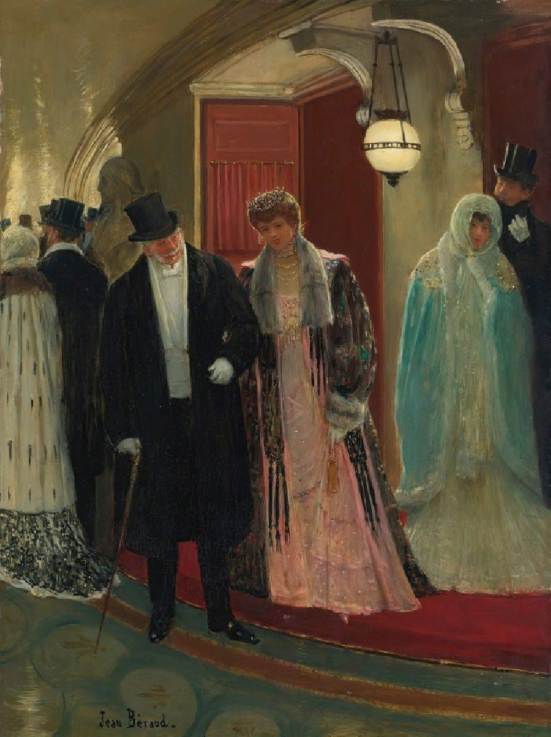 Exit From The Loge Of The Opera reproduction of painting by Jean Béraud. ALL GICLEE PRINTS