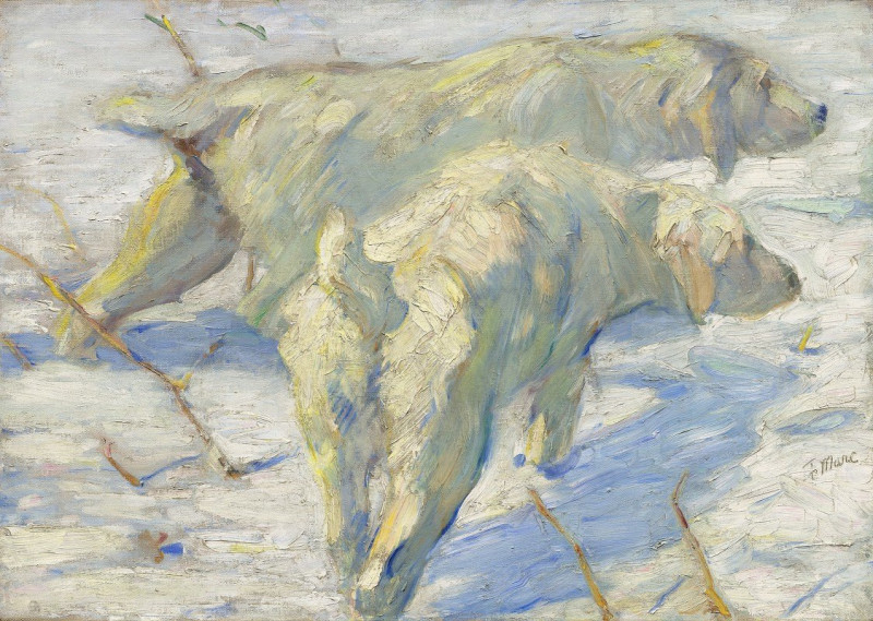 Siberian Dogs in the Snow (1909-1910) reproduction of painting by Franz Marc. ALL GICLEE PRINTS