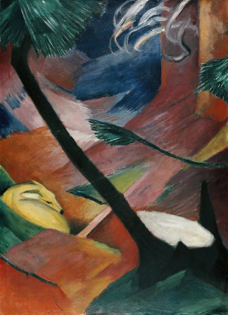 Deer in the Forest II (1912) reproduction of painting by Franz Marc. ALL GICLEE PRINTS