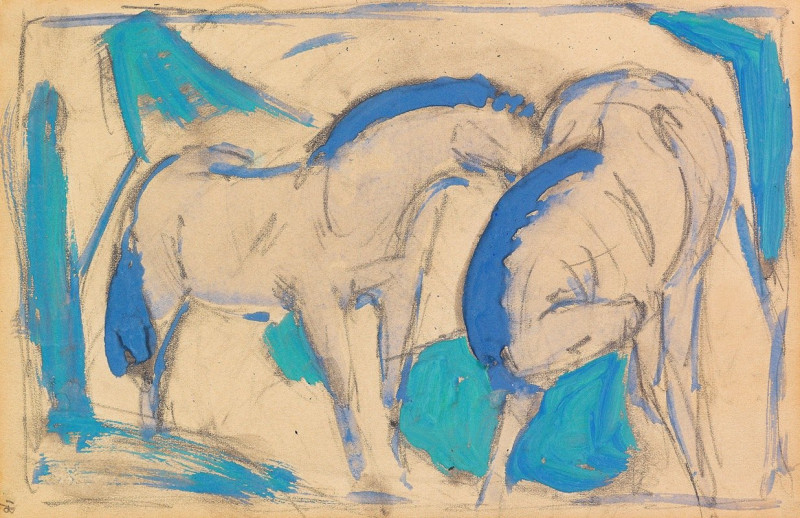 Zwei Pferde, blaugrün (1911) reproduction of painting by Franz Marc. ALL GICLEE PRINTS