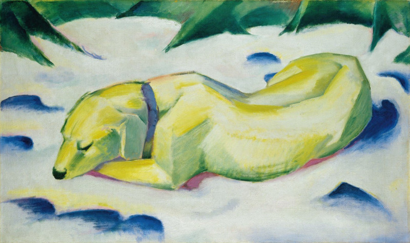 Dog Lying in the Snow (ca. 1911) reproduction of painting by Franz Marc. ALL GICLEE PRINTS