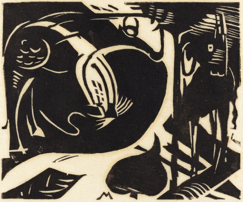 Franz Marc reprodukcija Two Mythical Animals (Zwei Fabeltiere) (1914), VISOS REPRODUKCIJOS , paveikslai, reprodukcijos internetu