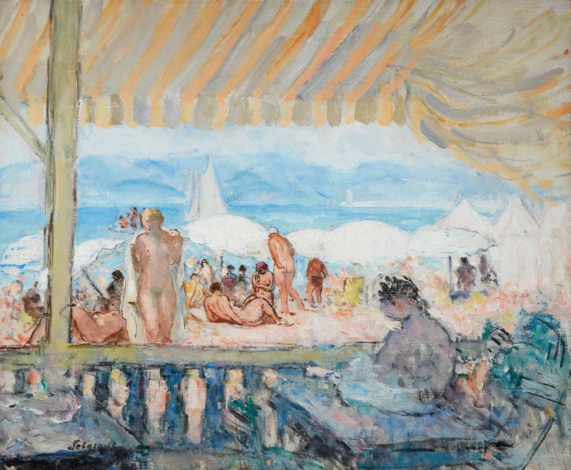 Véranda sur la Plage de Cannes (circa 1922) reproduction of painting by Henri Lebasque. ALL GICLEE PRINTS