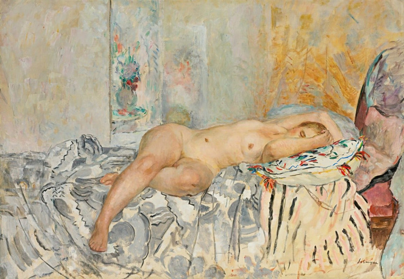 Nu Allongé Au Coussin Espagnol (1925) reproduction of painting by Henri Lebasque. ALL GICLEE PRINTS