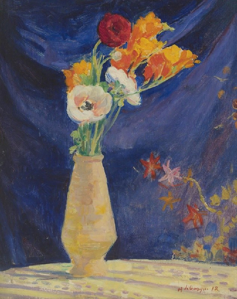 Vase D’anémones Sur Fond Bleu (1912) reproduction of painting by Henri Lebasque. ALL GICLEE PRINTS